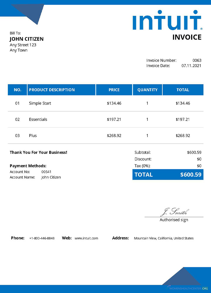 Download USA Intuit invoice template Photoshop template